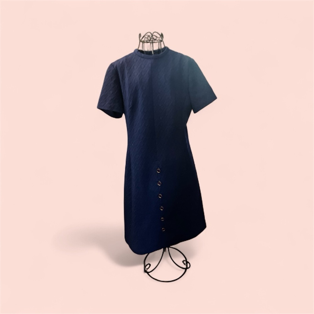 Navy Polyester Dress with Fun Buttons